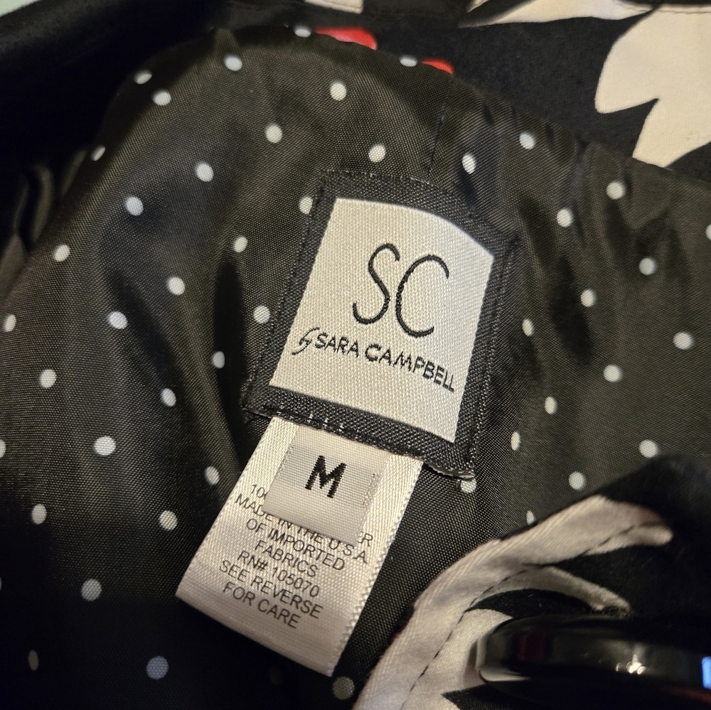 Sara Campbell Black Pink Floral Coat Size Medium Woman's Jacket R12 - Picture 10 of 11